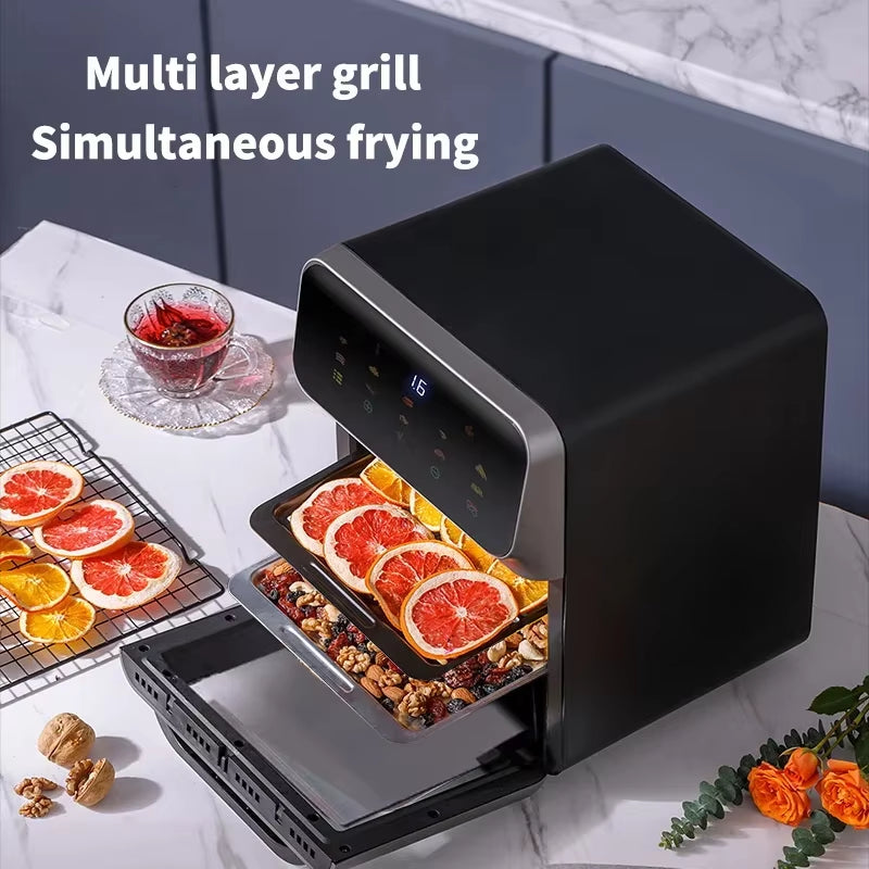 10L Large Capacity Electric Air Fryers Oil-Free Automatic Household Kitchen 360°Baking Convection Oven Deep Fryer without Oil